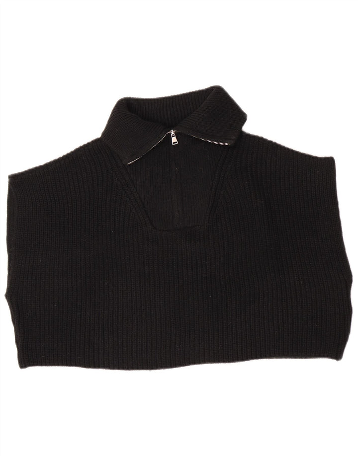 Zara Womens Oversized Crop Zip Neck Vest Tank Top UK 14 Medium Black