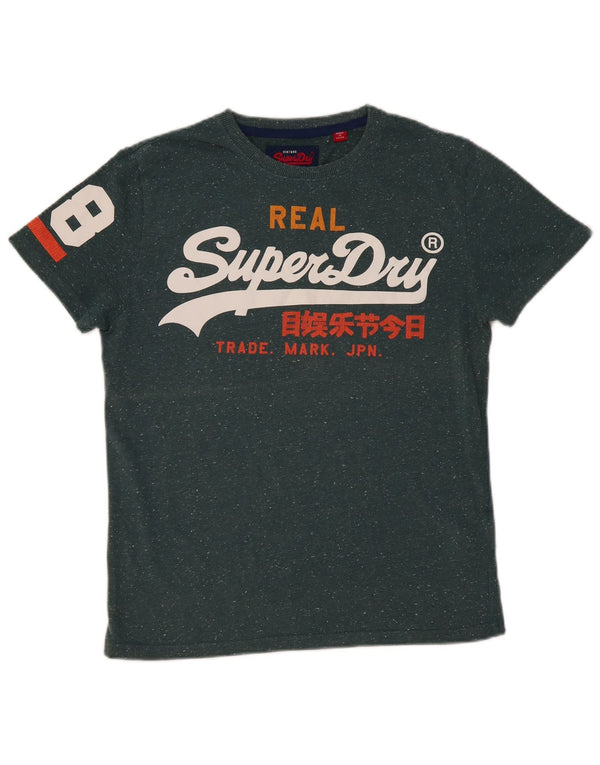SUPERDRY Mens Graphic T-Shirt Top Medium Green Flecked Cotton