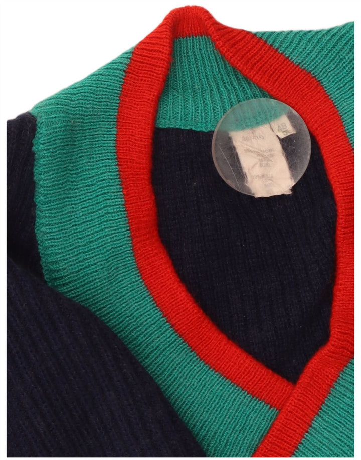 VINTAGE Womens Crop V-Neck Jumper Sweater IT 48/50 XL Navy Blue Striped