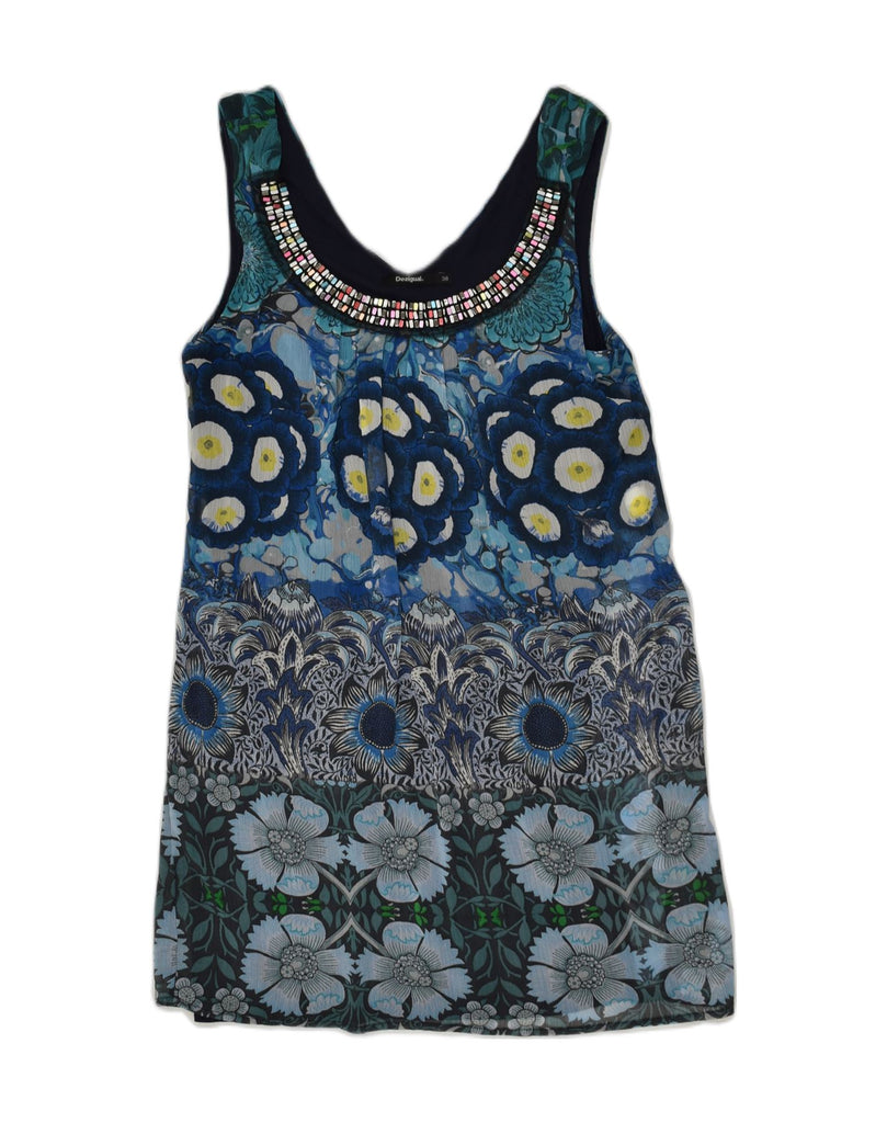 DESIGUAL Womens Sleeveless Blouse Top EU 38 Medium Blue Floral | Vintage Desigual | Thrift | Second-Hand Desigual | Used Clothing | Messina Hembry 