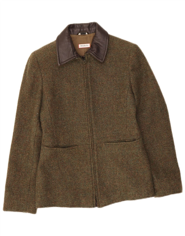 Max & Co. Womens Full Zip Blazer Jacket UK 8 Small Khaki Wool