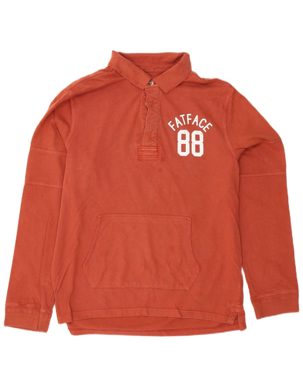 Fat Face Mens Graphic Long Sleeve Polo Shirt XL Orange Cotton