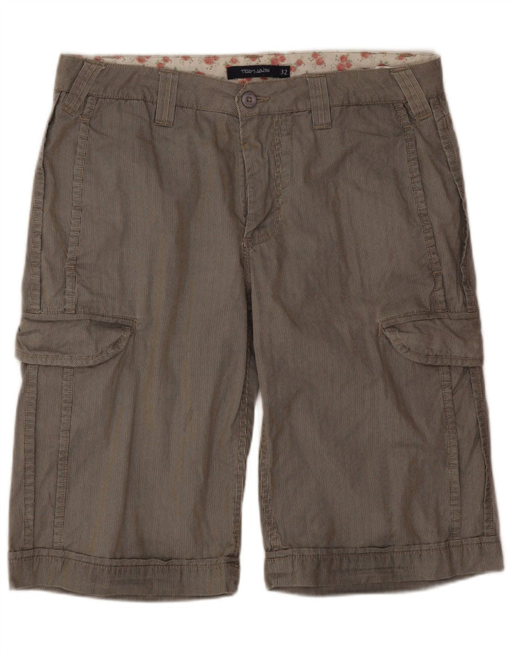 Teddy Smith Mens Cargo Shorts W32 Medium Grey Pinstripe Cotton
