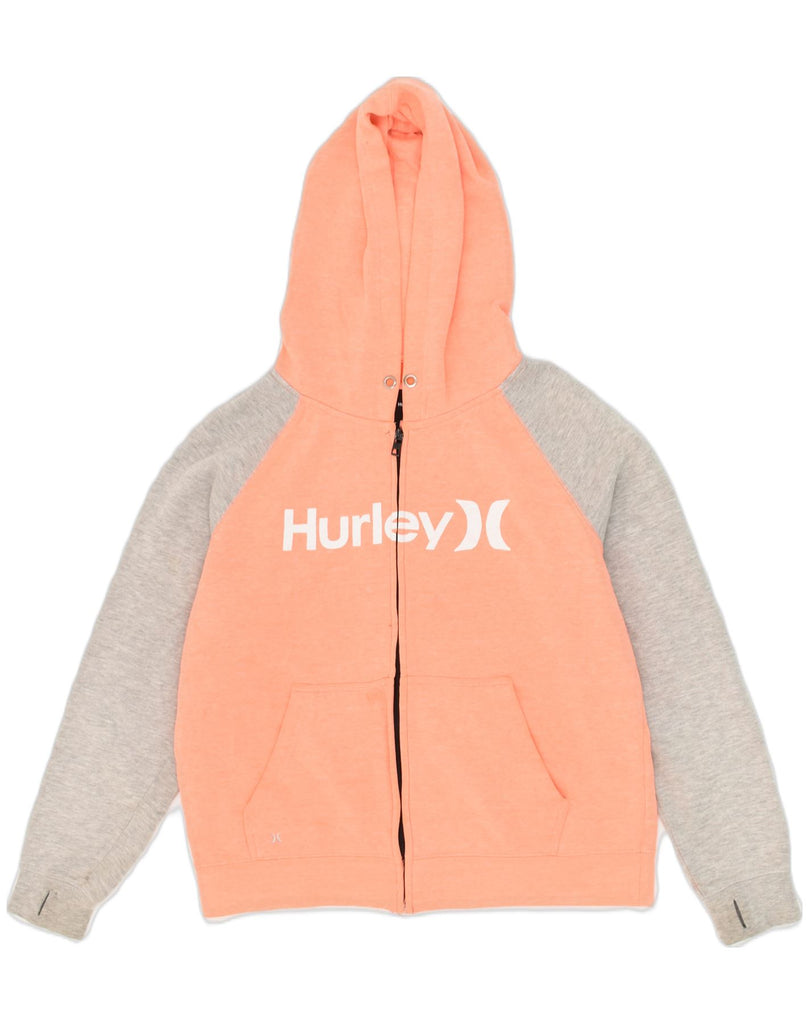 HURLEY Womens Graphic Zip Hoodie Sweater UK 14 Medium Orange Colourblock | Vintage Hurley | Thrift | Second-Hand Hurley | Used Clothing | Messina Hembry 