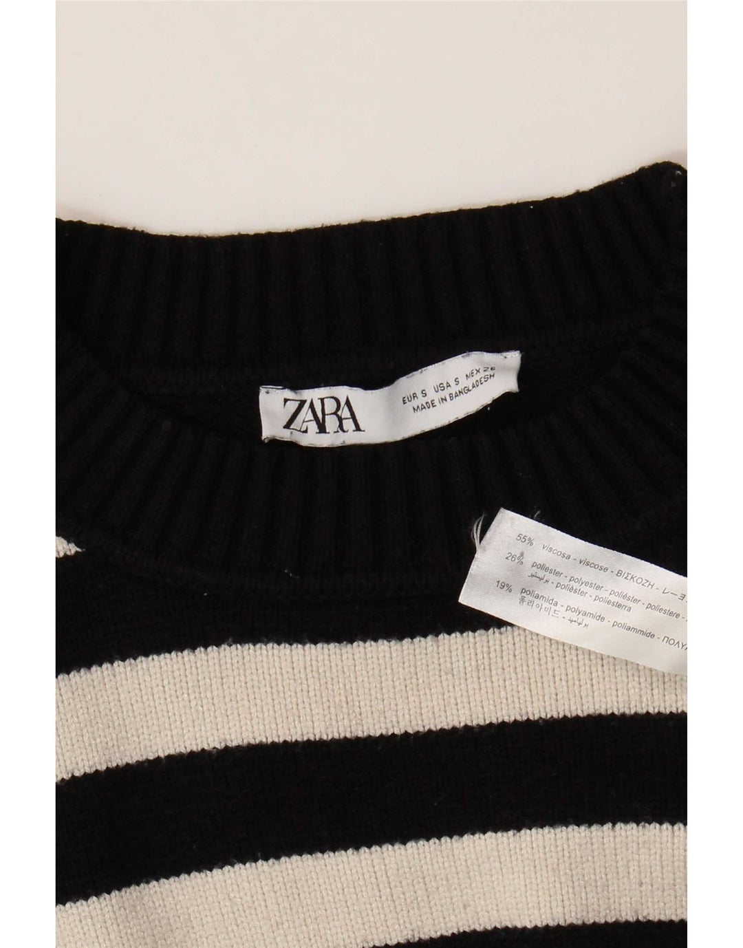 Zara Womens Oversized Turtle Neck Jumper Sweater UK 10 Small Black Striped