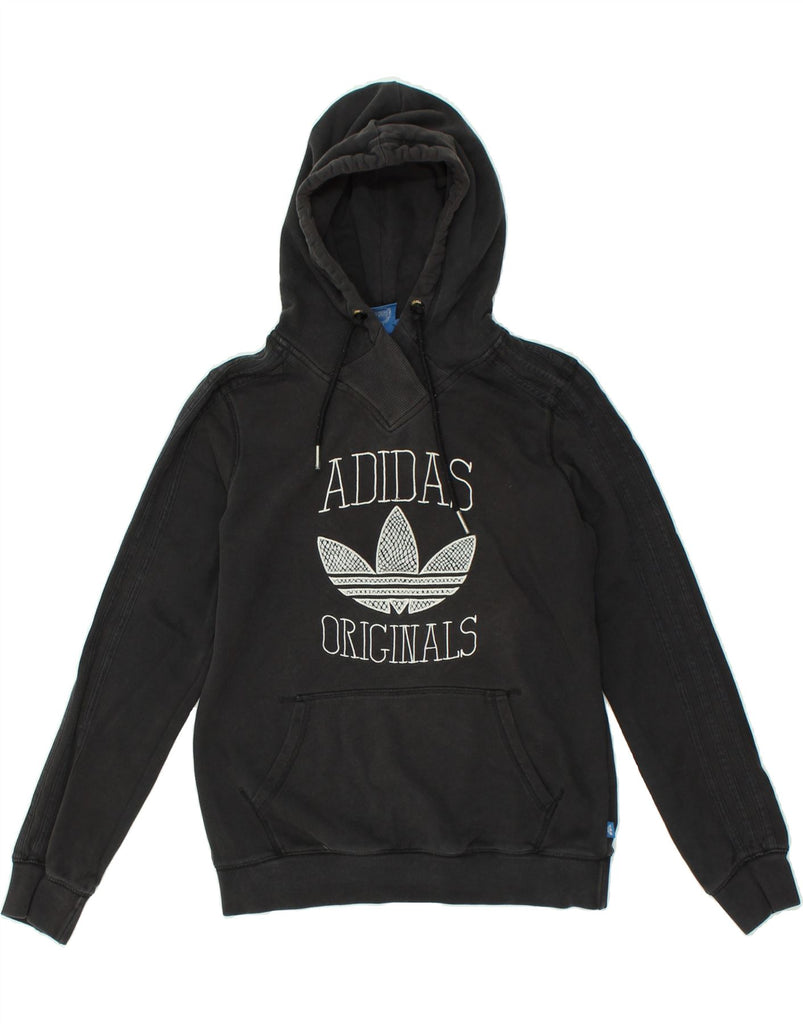 ADIDAS Womens Graphic Hoodie Jumper UK 12 Medium Black Cotton | Vintage Adidas | Thrift | Second-Hand Adidas | Used Clothing | Messina Hembry 