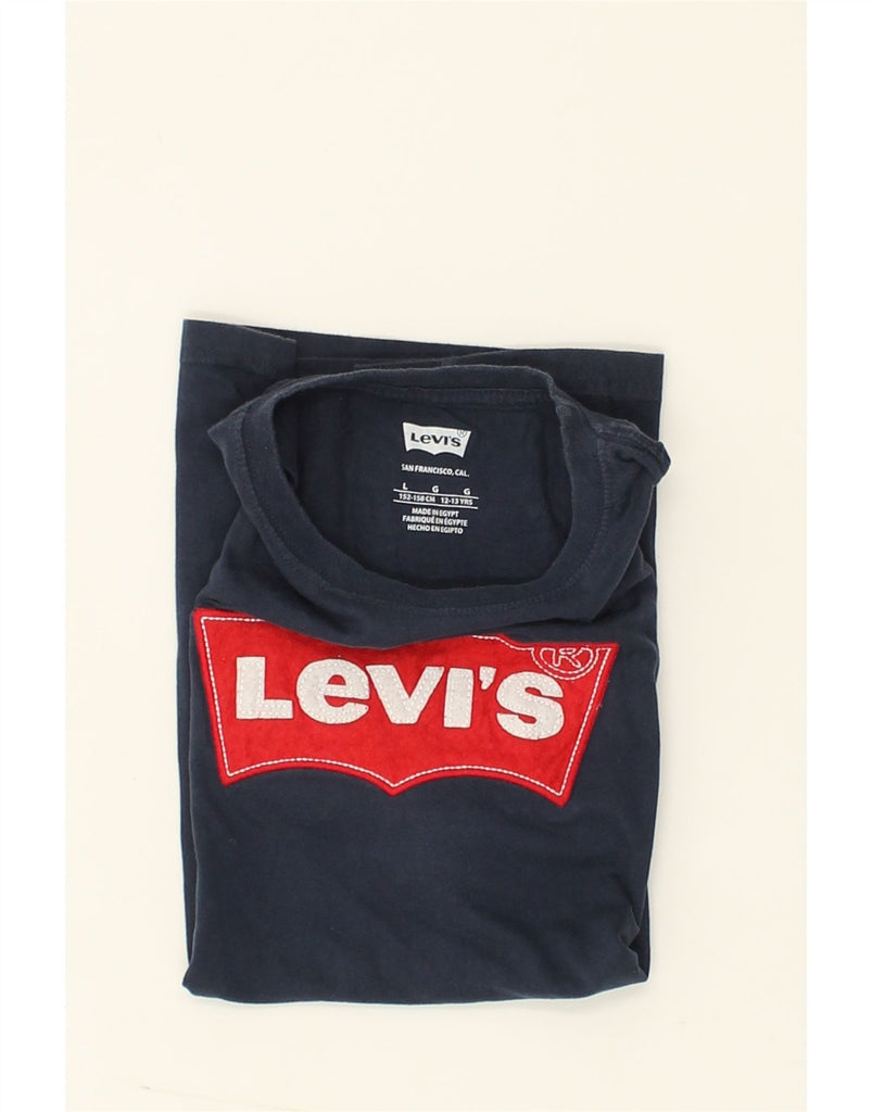 LEVI'S Girls Graphic T-Shirt Top 12-13 Years Large Navy Blue Cotton | Vintage Levi's | Thrift | Second-Hand Levi's | Used Clothing | Messina Hembry 