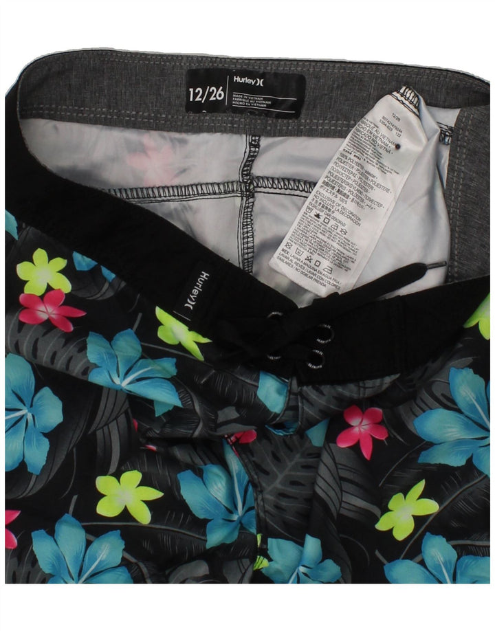 HURLEY Boys Graphic Swimwear 11-12 Years  Black Floral Polyester Vintage Hurley and Second-Hand Hurley from Messina Hembry 