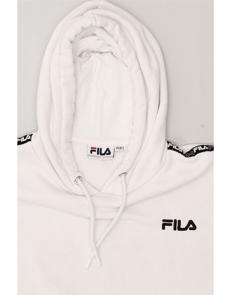 FILA Girls Oversized Graphic Hoodie Jumper 7-8 Years XS White Cotton | Vintage Fila | Thrift | Second-Hand Fila | Used Clothing | Messina Hembry 