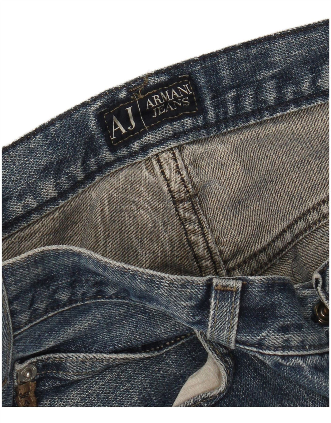 Armani Mens Distressed Straight Jeans W34 L32 Blue Cotton