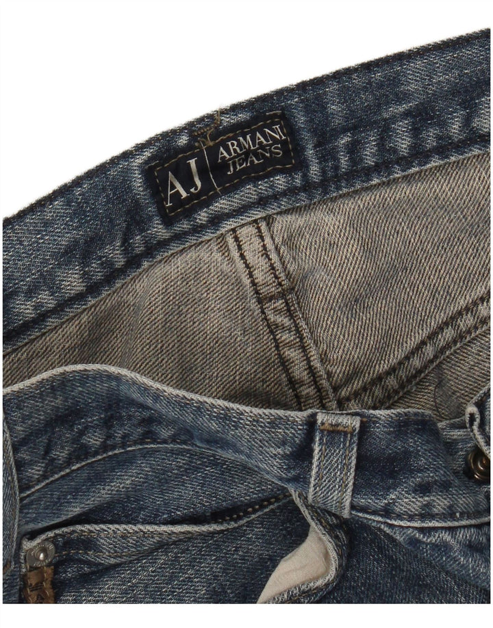 Armani Mens Distressed Straight Jeans W34 L32 Blue Cotton