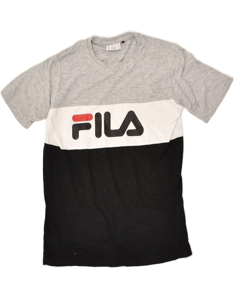 FILA Boys Graphic T-Shirt Top 11-12 Years Black Colourblock Cotton | Vintage Fila | Thrift | Second-Hand Fila | Used Clothing | Messina Hembry 