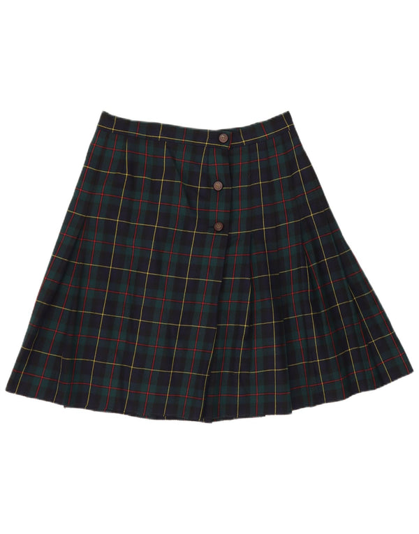 Vintage Womens High Waist Pleated Wrap Skirt UK 16 Large W30 Green Check