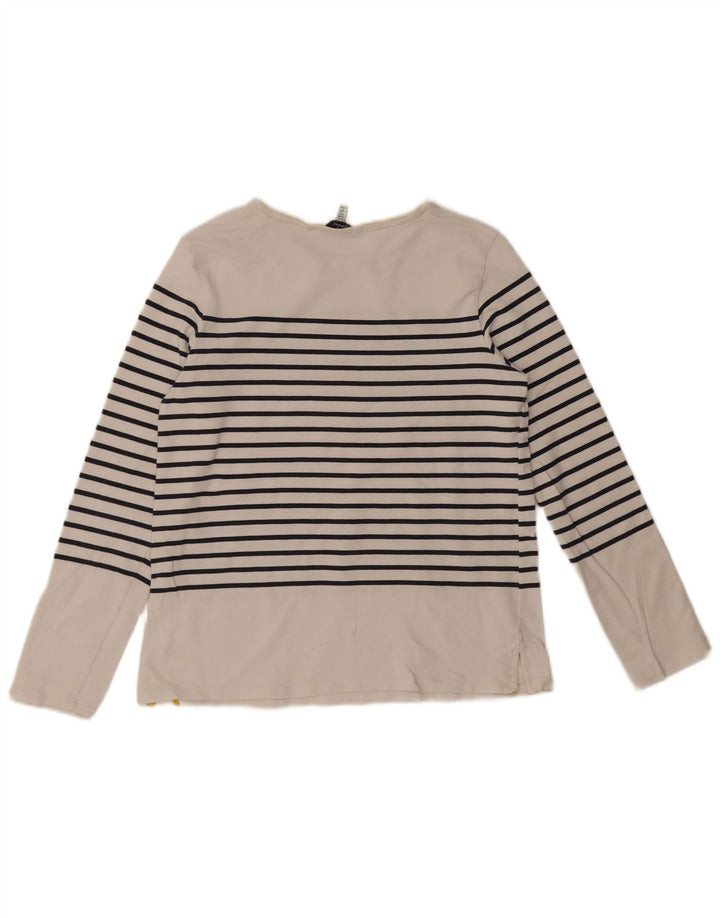 Joules Womens Top Long Sleeve UK 12 Medium White Striped Cotton