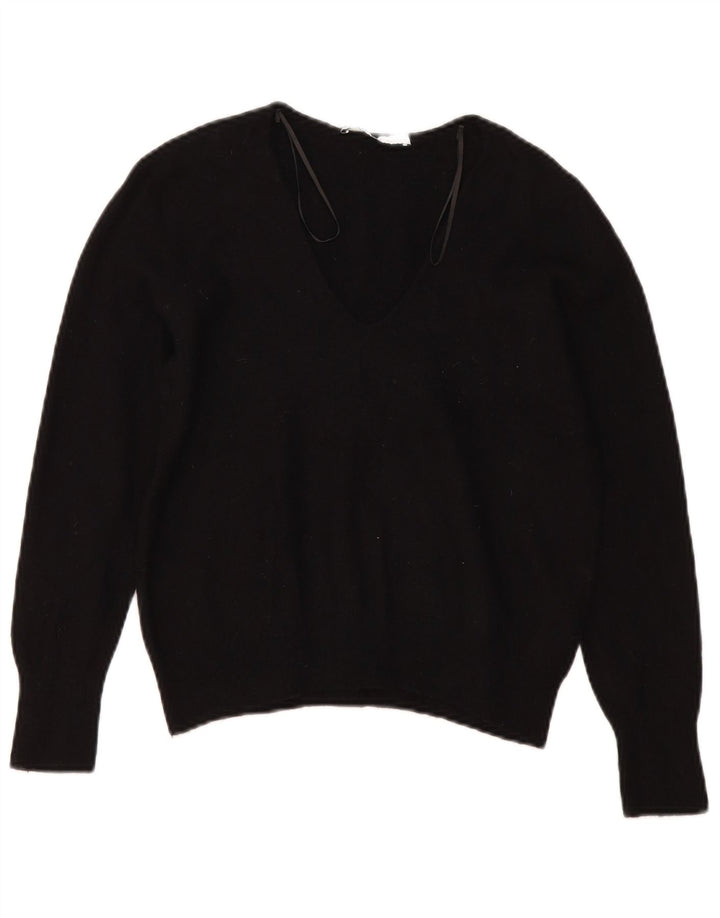 Zara Womens V-Neck Jumper Sweater UK 10 Small Black Wool