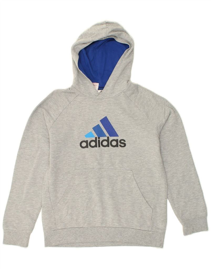 ADIDAS Boys Graphic Hoodie Jumper 12-13 Years Grey Cotton Vintage Adidas and Second-Hand Adidas from Messina Hembry 