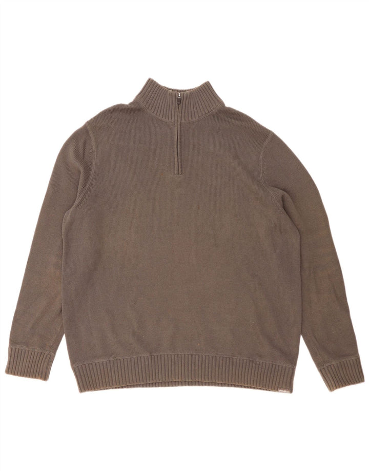 EDDIE BAUER Mens Zip Neck Jumper Sweater XL Grey Cotton