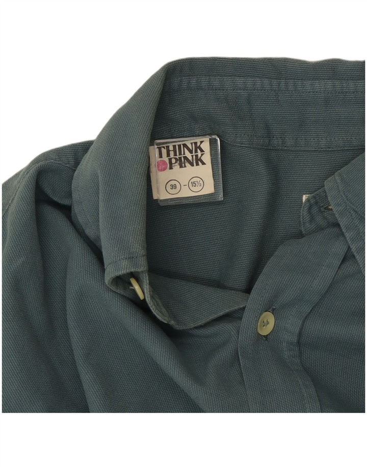 THINK PINK Mens Shirt Size 39 15 1/2 Medium Green Cotton