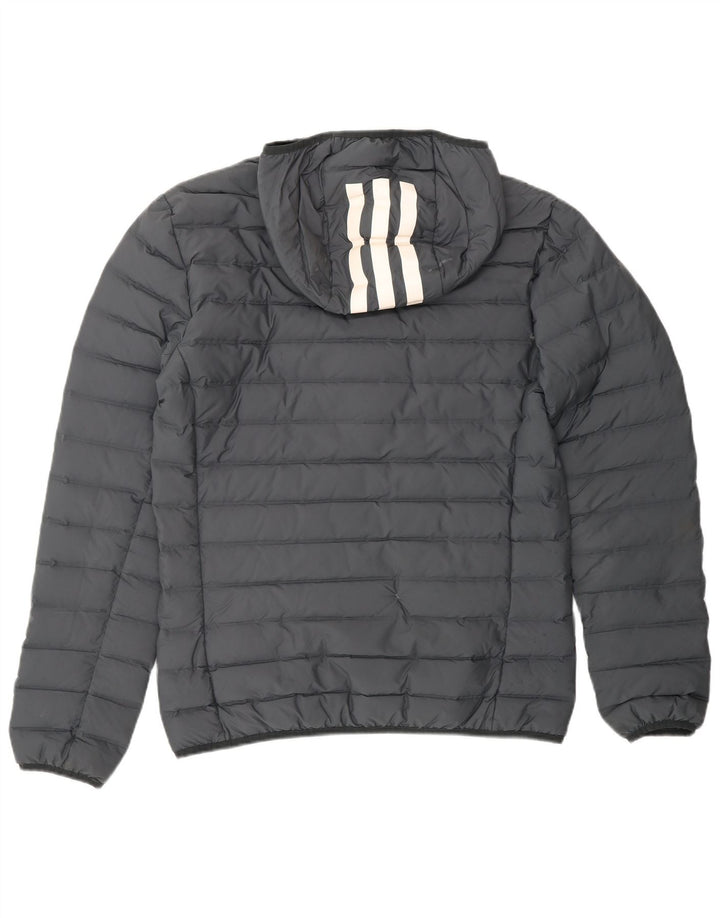 ADIDAS Mens Hooded Padded Jacket UK 38 Medium Grey Polyester