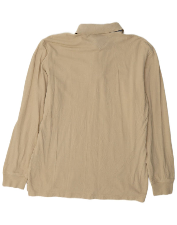 Tommy Hilfiger Mens Long Sleeve Polo Shirt Large Beige Cotton