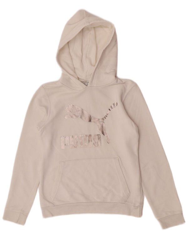 Puma Girls Graphic Hoodie Jumper 11-12 Years White Cotton
