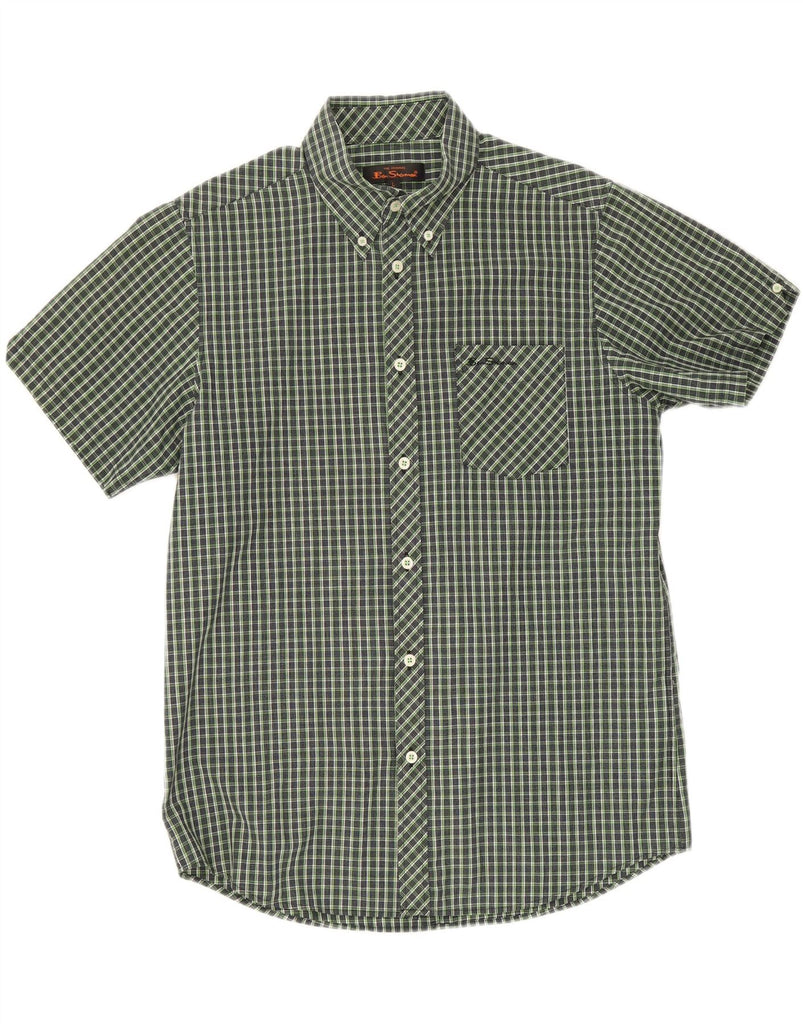 BEN SHERMAN Mens Short Sleeve Shirt Large Green Check Cotton Vintage Ben Sherman and Second-Hand Ben Sherman from Messina Hembry 