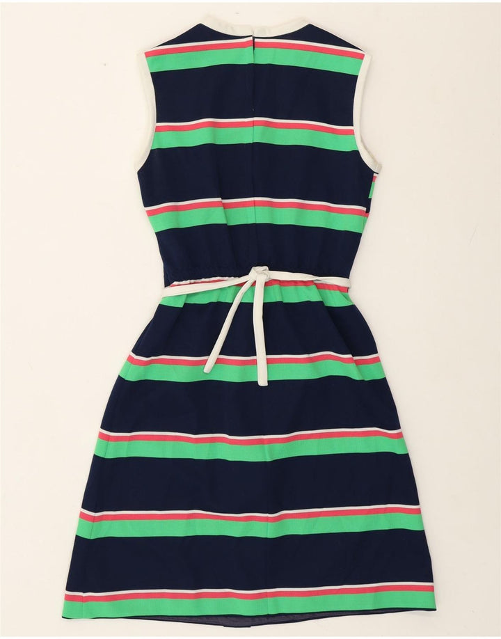 Vintage Womens Sleeveless A-Line Dress UK 12 Medium Navy Blue Striped