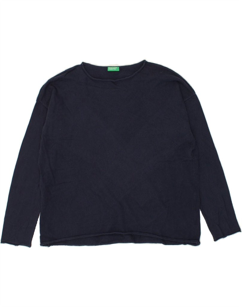 BENETTON Womens Top Long Sleeve UK 14 Medium Navy Blue Viscose Vintage Benetton and Second-Hand Benetton from Messina Hembry 