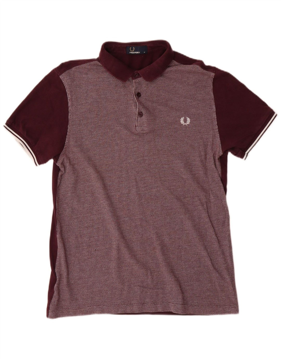 Fred Perry Mens Polo Shirt Medium Burgundy Check Cotton