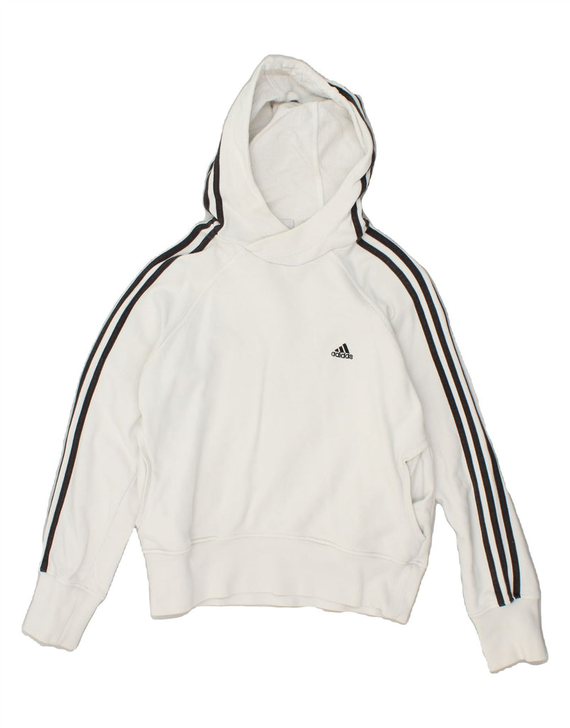 ADIDAS Womens Hoodie Jumper UK 14 Large White Cotton | Vintage Adidas | Thrift | Second-Hand Adidas | Used Clothing | Messina Hembry 