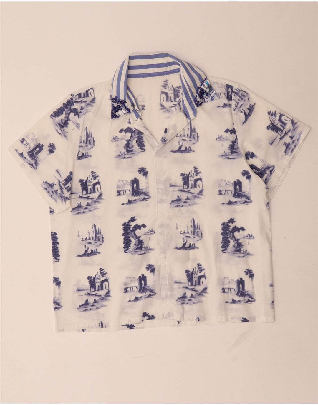 Vintage Womens Abstract Pattern Blouse Top UK 16 Large White