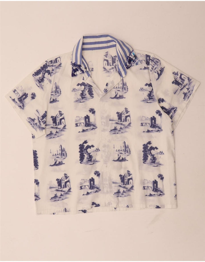 Vintage Womens Abstract Pattern Blouse Top UK 16 Large White