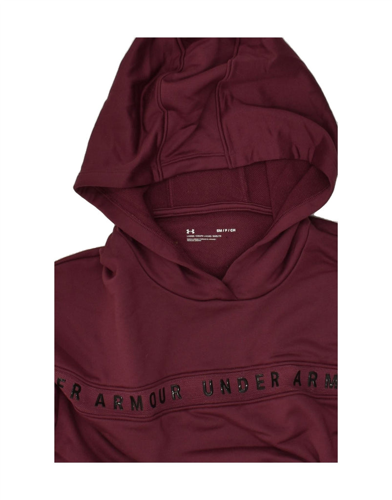 UNDER ARMOUR Womens Oversized Graphic Hoodie Jumper UK 10 Small Burgundy | Vintage Under Armour | Thrift | Second-Hand Under Armour | Used Clothing | Messina Hembry 