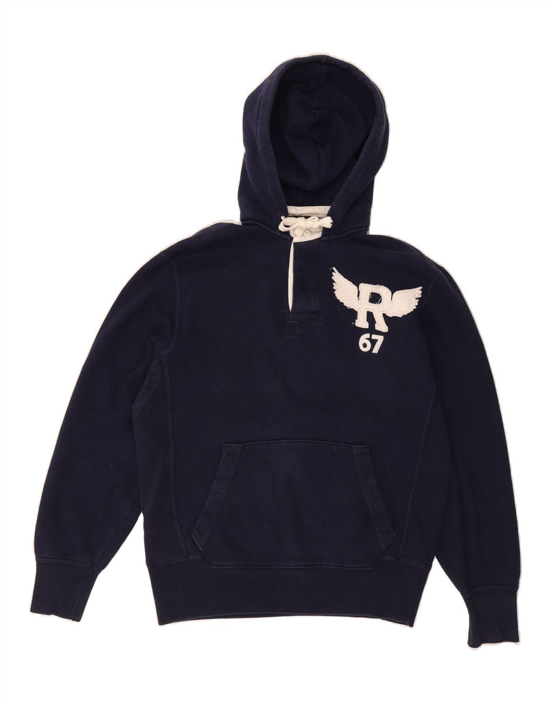 RALPH LAUREN Mens Graphic Hoodie Jumper Medium Navy Blue Cotton Vintage Ralph Lauren and Second-Hand Ralph Lauren from Messina Hembry 