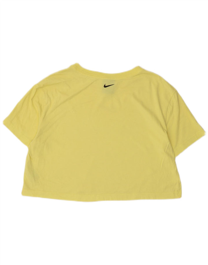 Nike Womens Crop T-Shirt Top UK 14 Medium Yellow Cotton