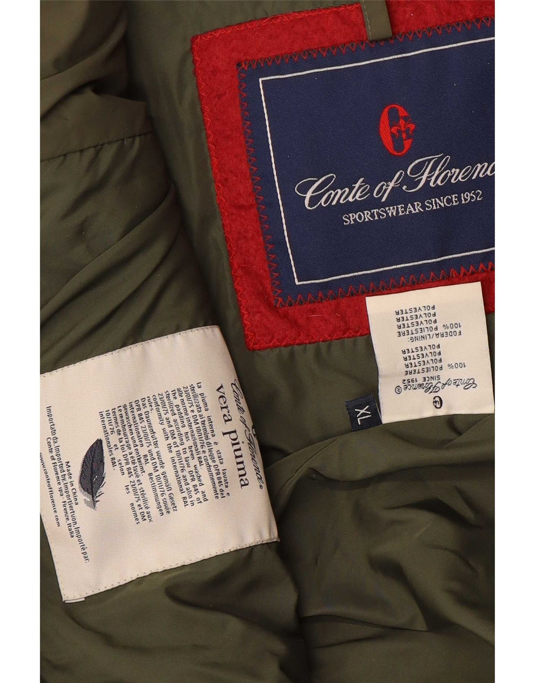 Conte of Florence Mens Padded Jacket UK 42 XL Khaki Polyester