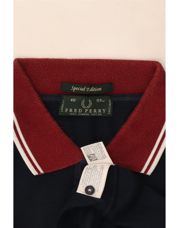 Fred Perry Mens Rugby Polo Shirt Large Navy Blue Cotton