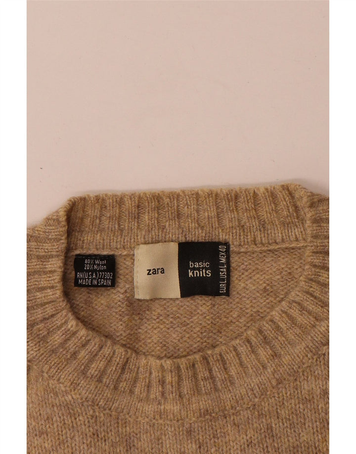 Zara Mens Crew Neck Jumper Sweater Large Beige Flecked Wool
