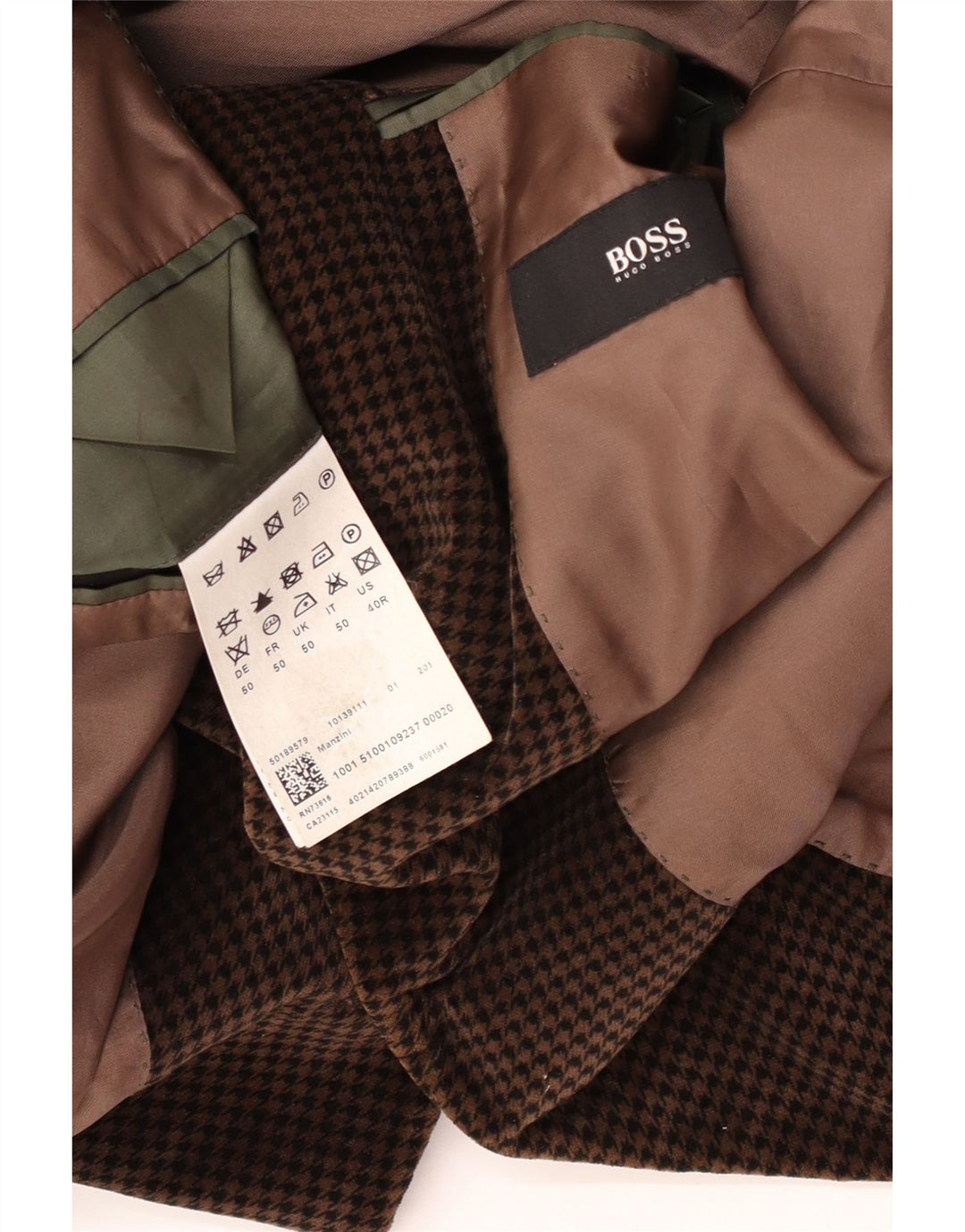 Hugo Boss Mens 2 Button Blazer Jacket EU 50 Large Brown Houndstooth Viscose