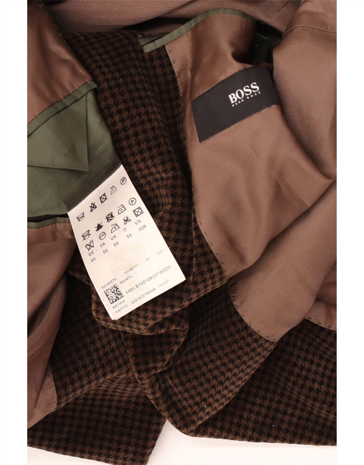 Hugo Boss Mens 2 Button Blazer Jacket EU 50 Large Brown Houndstooth Viscose