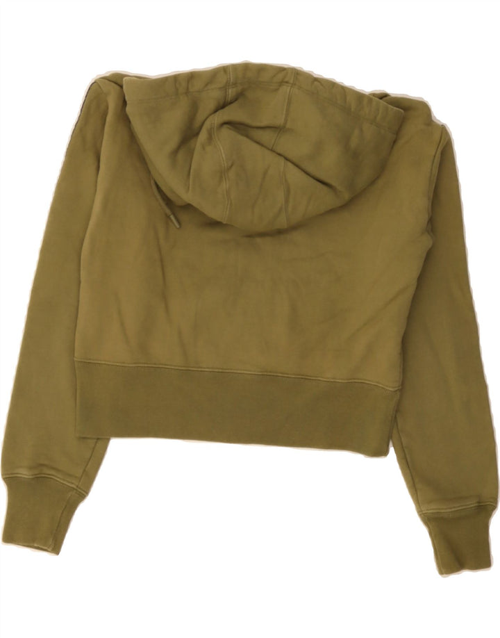 CHAMPION Womens Oversized Crop Graphic Hoodie Jumper UK 6 XS Khaki Cotton Vintage Champion and Second-Hand Champion from Messina Hembry 