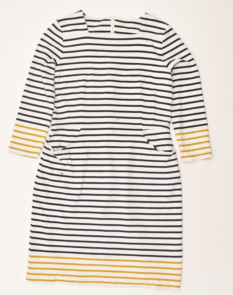 JOULES Womens Sweatshirt Jumper Dress UK 12 Medium White Striped Cotton | Vintage Joules | Thrift | Second-Hand Joules | Used Clothing | Messina Hembry 