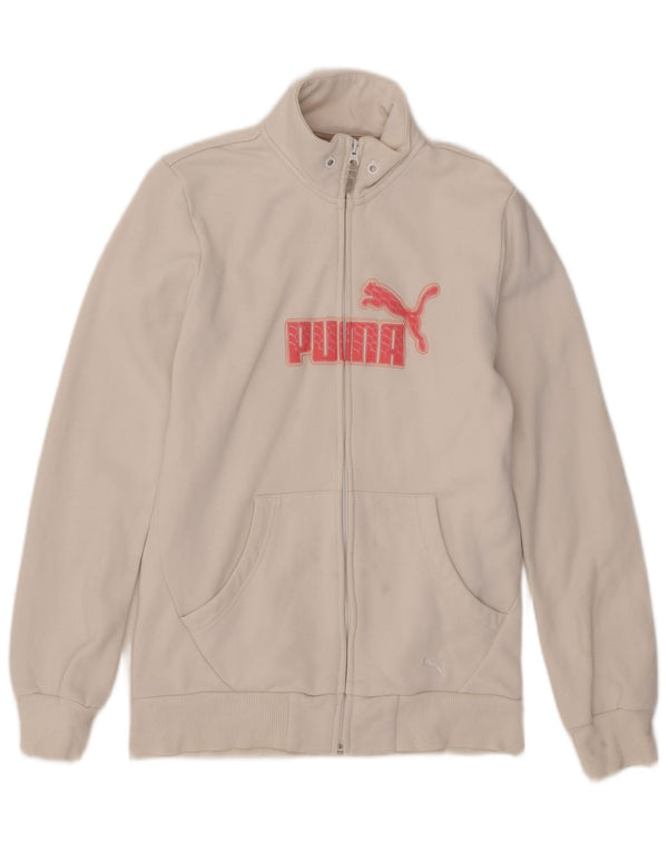 Puma Womens Graphic Tracksuit Top Jacket UK 12 Medium White Cotton