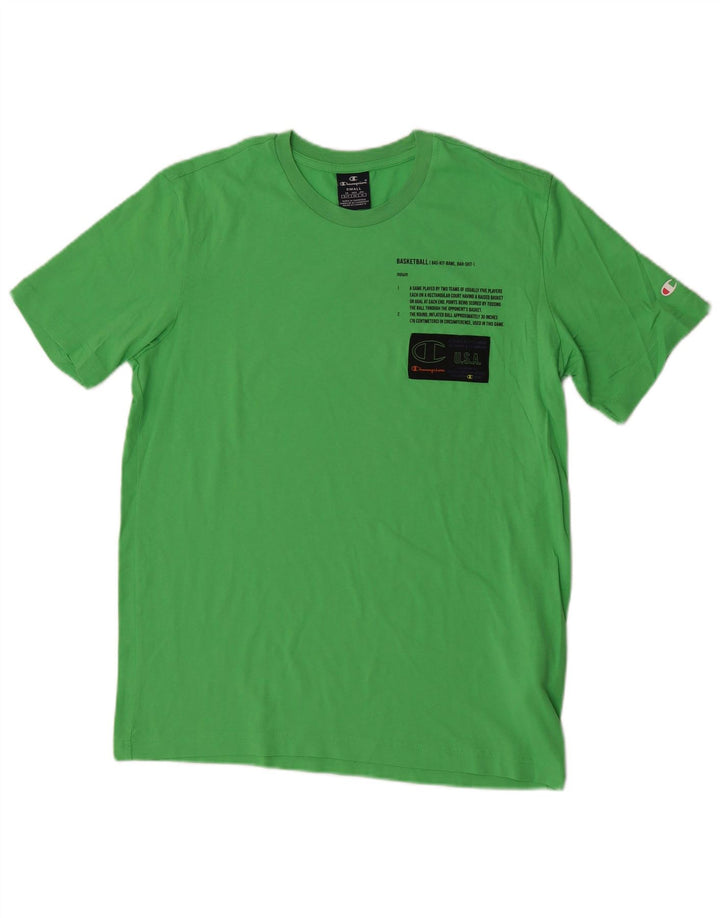 CHAMPION Mens Graphic T-Shirt Top Small Green Cotton