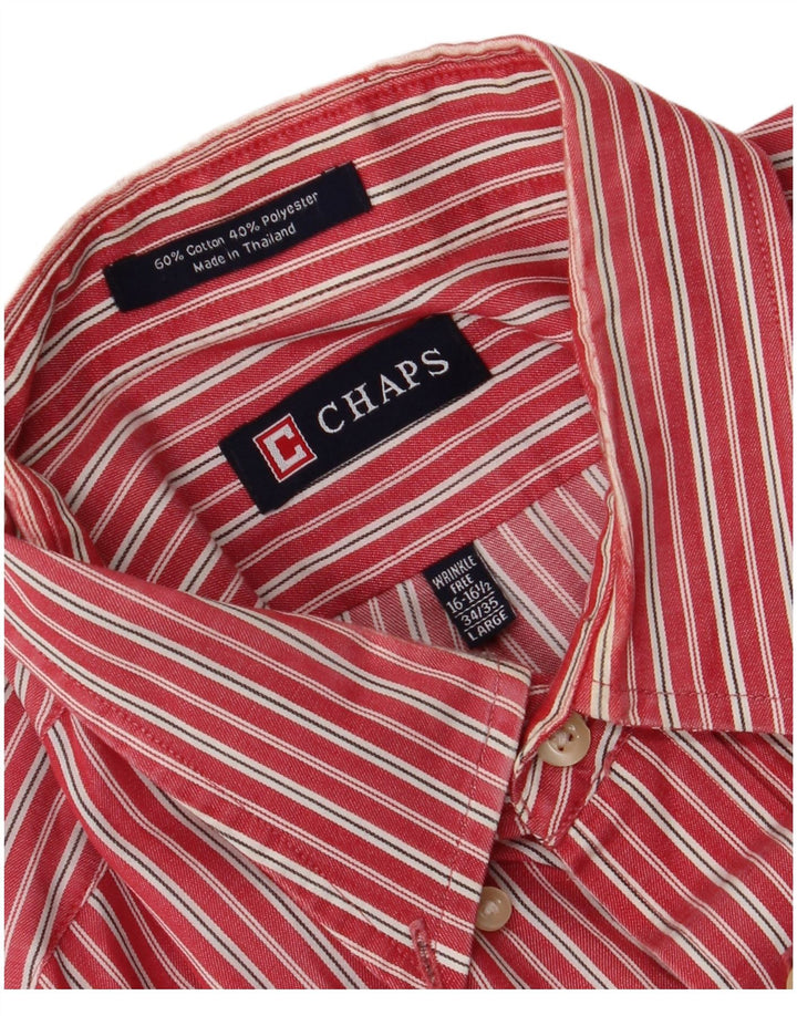 Chaps Mens Shirt Size 16 1/2 Large Red Striped Cotton