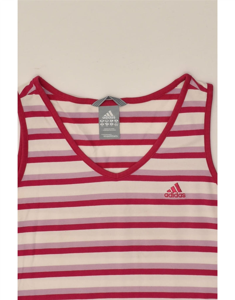 ADIDAS Womens Vest Top UK 14 Medium  Pink Striped | Vintage Adidas | Thrift | Second-Hand Adidas | Used Clothing | Messina Hembry 