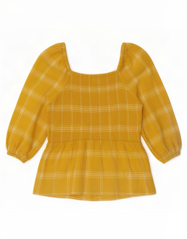 Marks & Spencer Womens 3/4 Sleeve Blouse Top UK 14 Medium Yellow Check