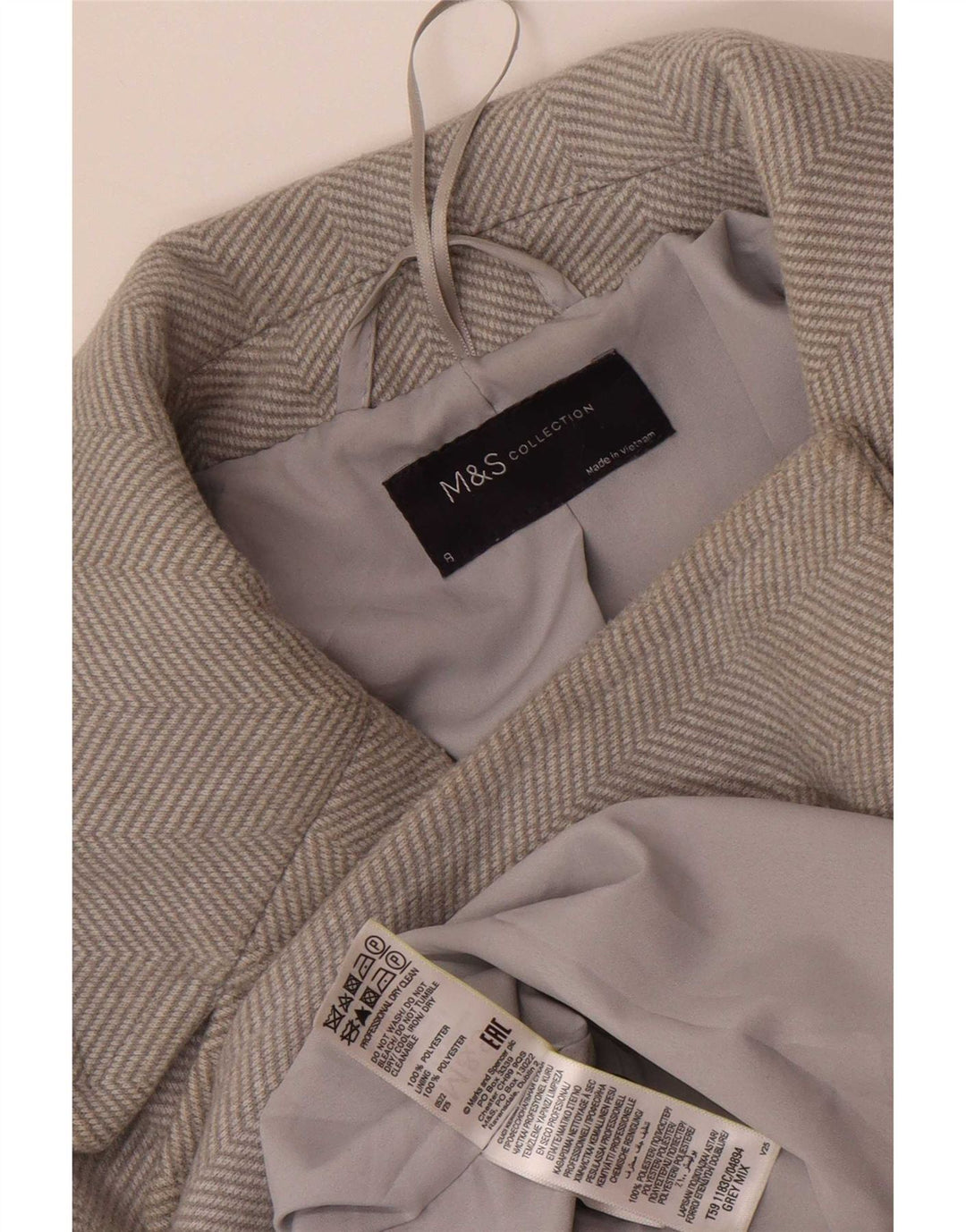 Marks & Spencer Womens Overcoat UK 8 Small Grey Polyester