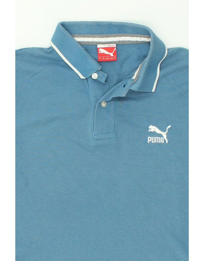 PUMA Mens Polo Shirt Medium Blue Cotton | Vintage Puma | Thrift | Second-Hand Puma | Used Clothing | Messina Hembry 