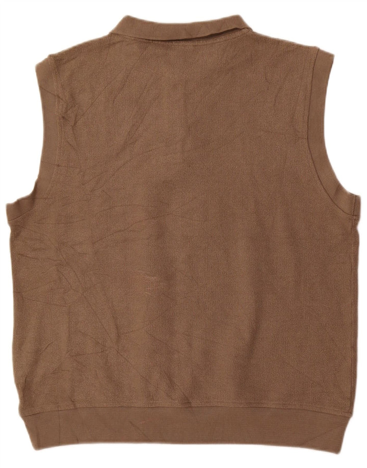 Zara Mens Sleeveless Polo Neck Jumper Sweater Medium Brown Cotton